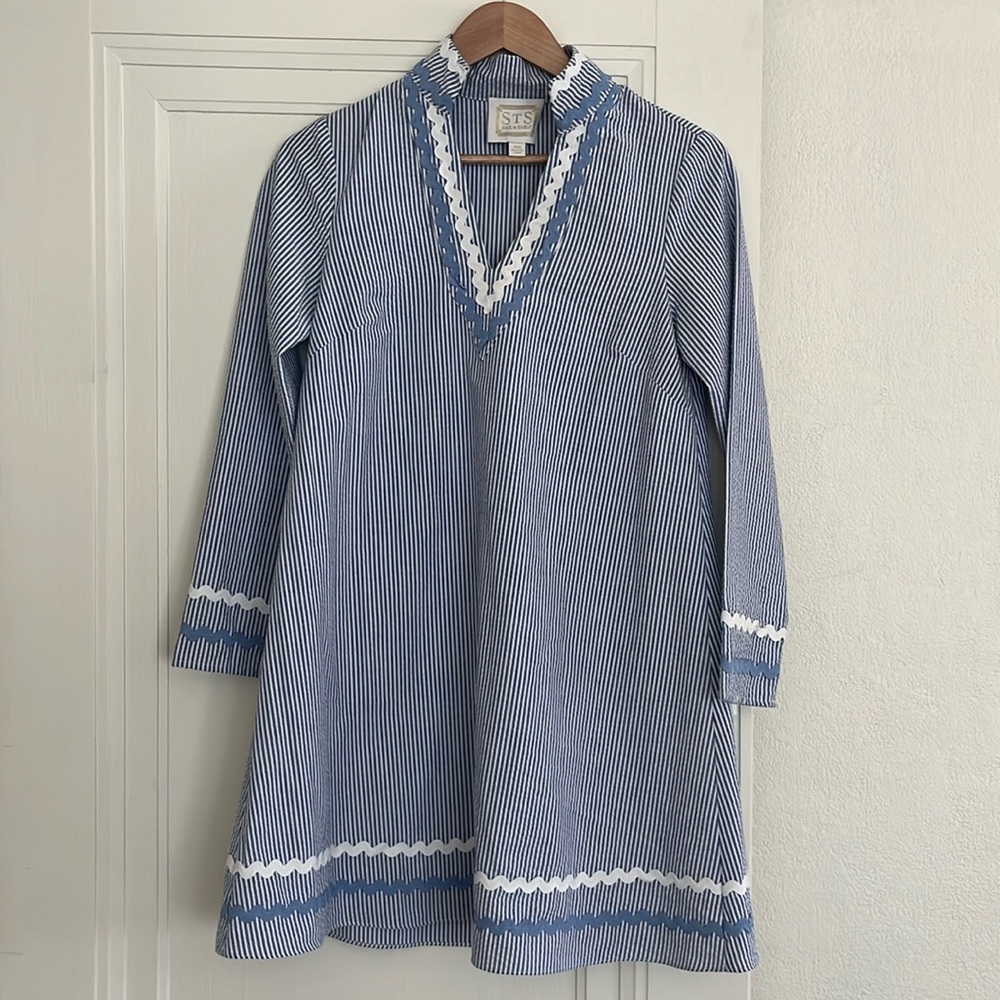 Sail to Stable STS Seersucker Striped Tunic Dress Blue White XXS Beach Nautical